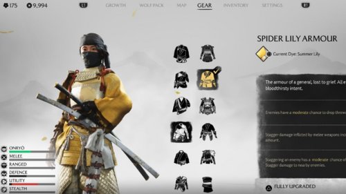 Ghost of Yotei equipment screen