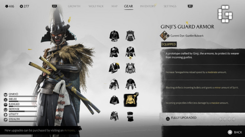 Ghost of Yotei 防具画面