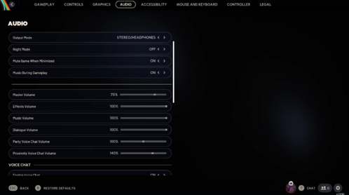 オーディオ設定画面